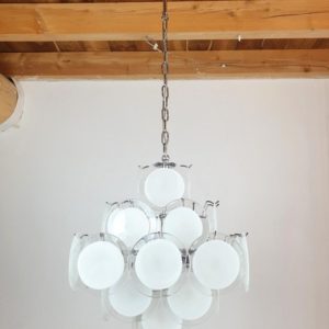 Mid Century Modern White Murano Glass Disc Chandelier By Vistosi Italy 1980s 00 Master.jpg