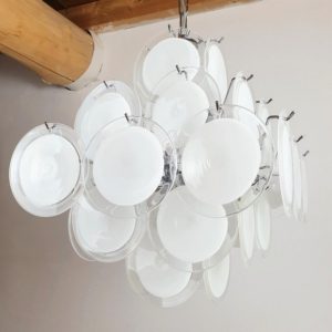 Mid Century Modern White Murano Glass Disc Chandelier By Vistosi Italy 1980s 0 Master.jpg