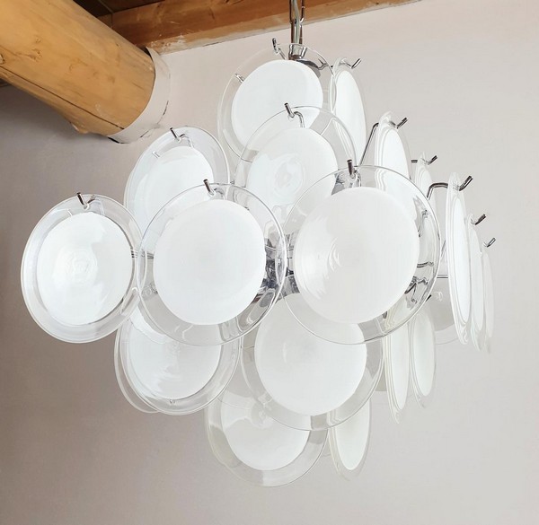 Mid Century Modern White Murano Glass Disc Chandelier By Vistosi Italy 1980s 0 Master.jpg