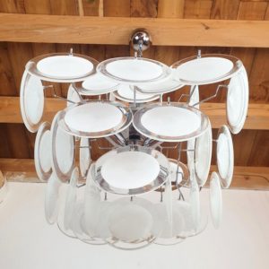 Mid Century Modern White Murano Glass Disc Chandelier By Vistosi Italy 1980s 4 Master.jpg