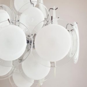 Mid Century Modern White Murano Glass Disc Chandelier By Vistosi Italy 1980s 5 Master.jpg