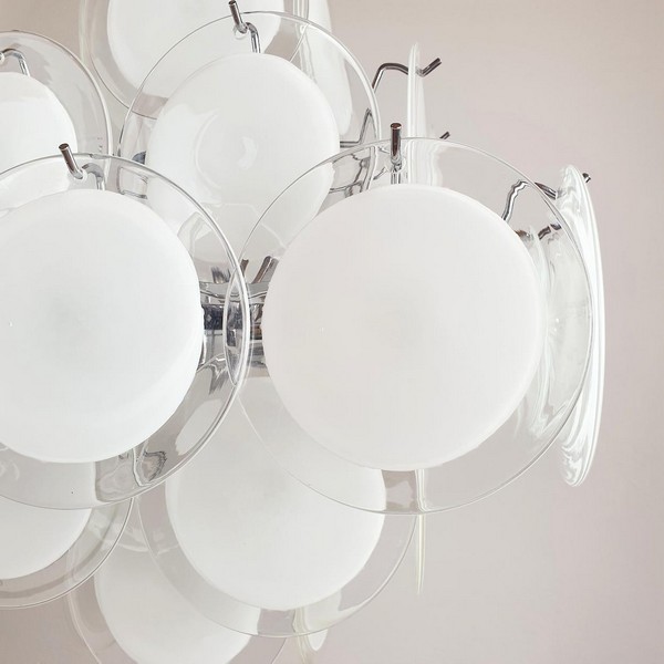 Mid Century Modern White Murano Glass Disc Chandelier By Vistosi Italy 1980s 5 Master.jpg