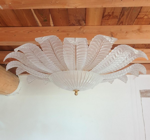 Very Large Barovier And Toso Leaves Murano Glass Flush Mount Chandelier Gold Plated Mounts 2 Available Italy Mid Century 1970s 2 Master.jpg