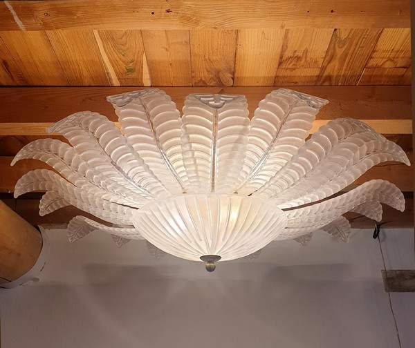 Very Large Barovier And Toso Leaves Murano Glass Flush Mount Chandelier Gold Plated Mounts 2 Available Italy Mid Century 1970s 3 Master.jpg