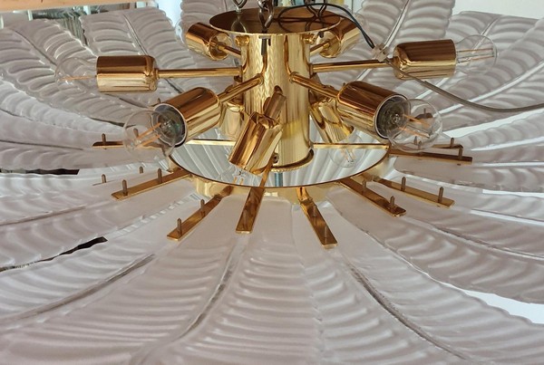 Very Large Barovier And Toso Leaves Murano Glass Flush Mount Chandelier Gold Plated Mounts 2 Available Italy Mid Century 1970s 8 Master.jpg