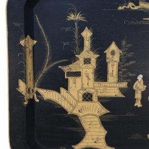 Vintage Chinese Rectangular Tole Black And Gold Monestary Scene Tray Nwl2600 2 Lg Master.jpg