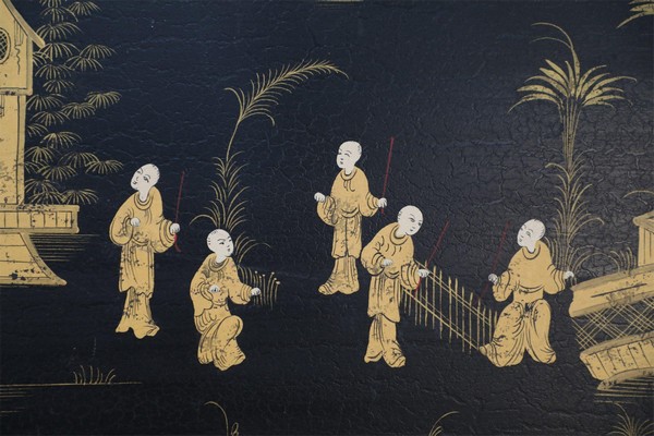 Vintage Chinese Rectangular Tole Black And Gold Monestary Scene Tray Nwl2600 3 Lg Master.jpg