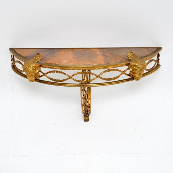 Antique Victorian French Gilt Bronze Marble Wall Mounting Console Side Table 1 Master.jpg